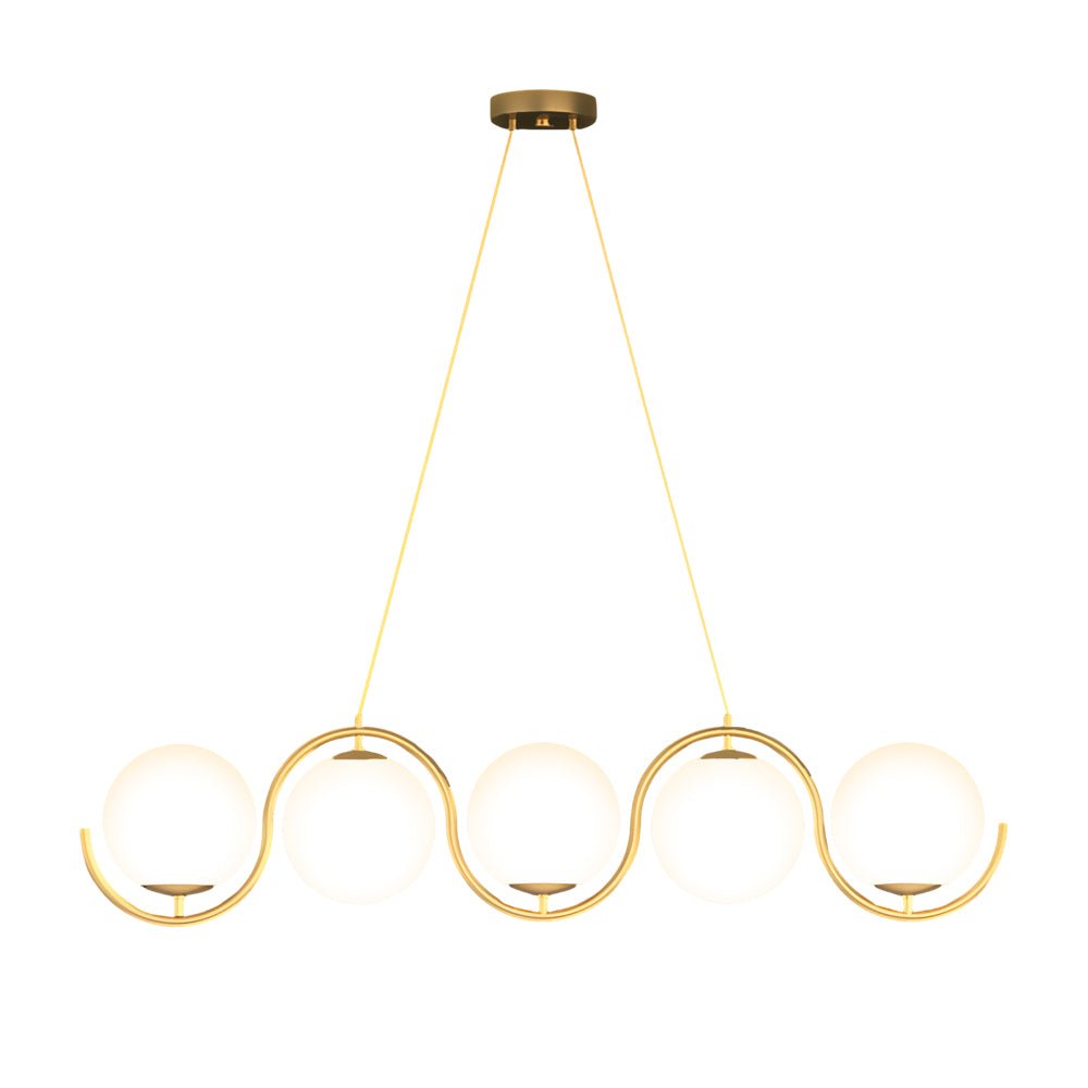 Elegant glass ball linear chandelier with a minimalist design, offering sophisticated illumination for various spaces.