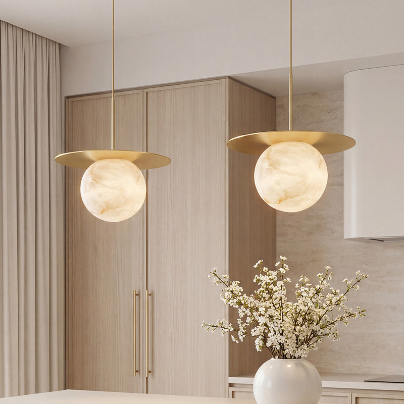Ball Pendant Lights Nordic Natural Marble Full Copper Dining Table Lamp