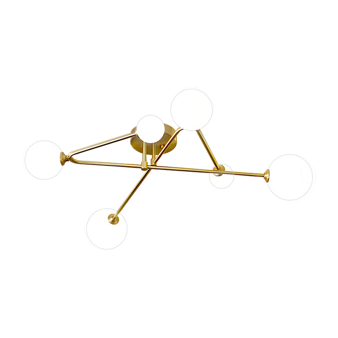 Elegant gold semi flush mount light with multi-directional arms for sophisticated ceiling lighting