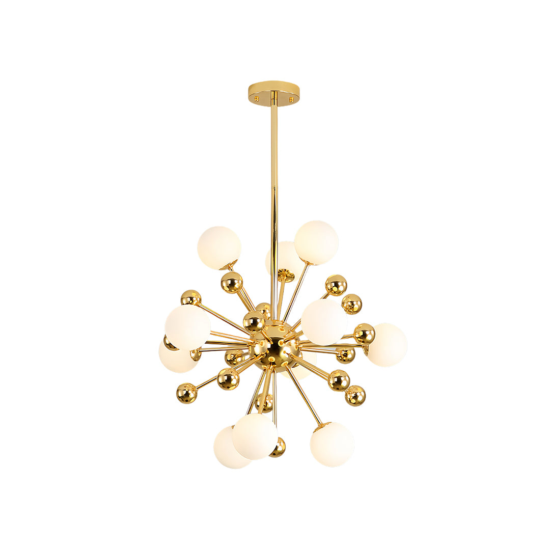 Elegant gold sputnik chandelier featuring multiple arms and glass bulbs in a stylish design