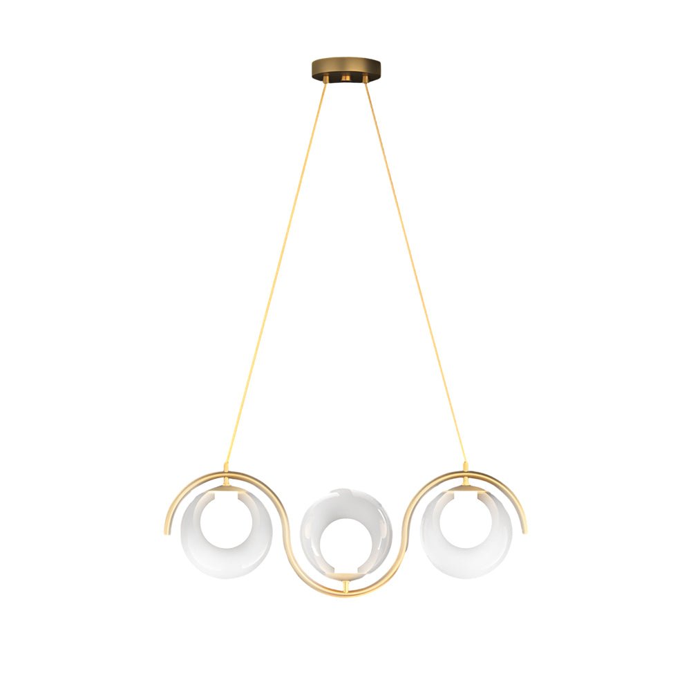 Elegant golden glass ball linear chandelier with clean, simple lines, adding warmth and beauty to any room.