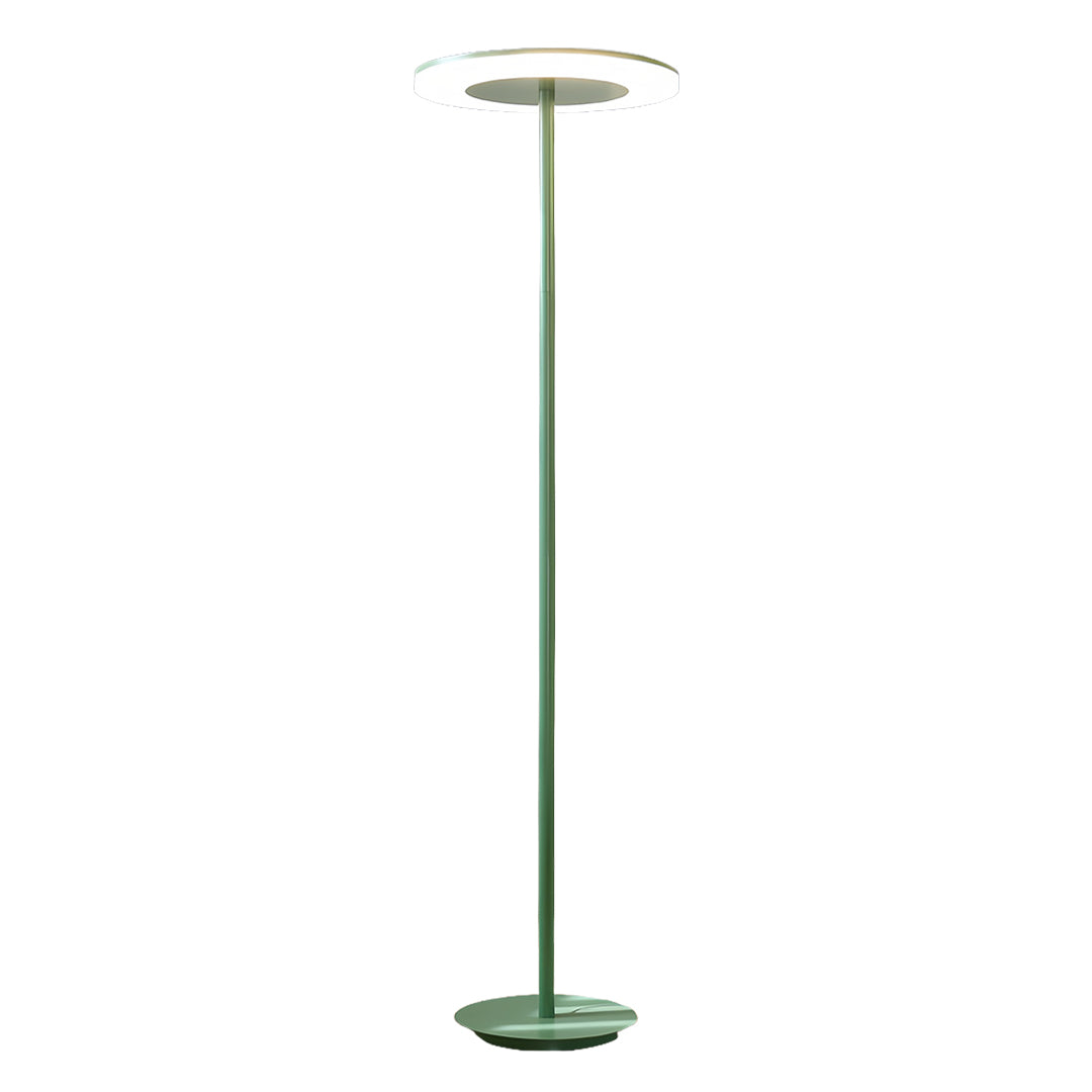 Elegant colored floor lamp in forest green with sophisticated circular base and modern aesthetic