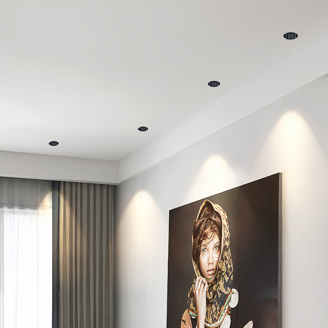 Elegant indoor LED spotlight with glass shade chandelier styling illuminating modern living room with warm accent glow.