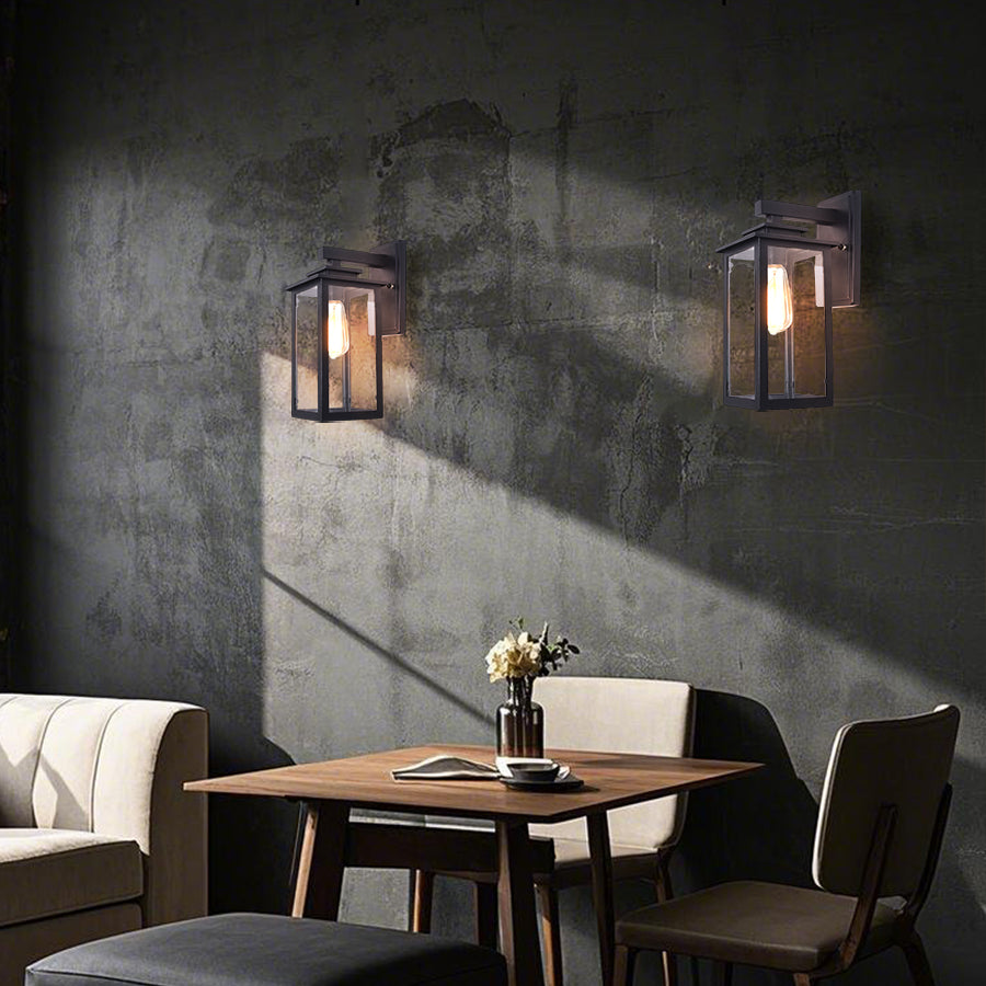 Elegant dining space with industrial-style wall lighting creating sophisticated ambiance
