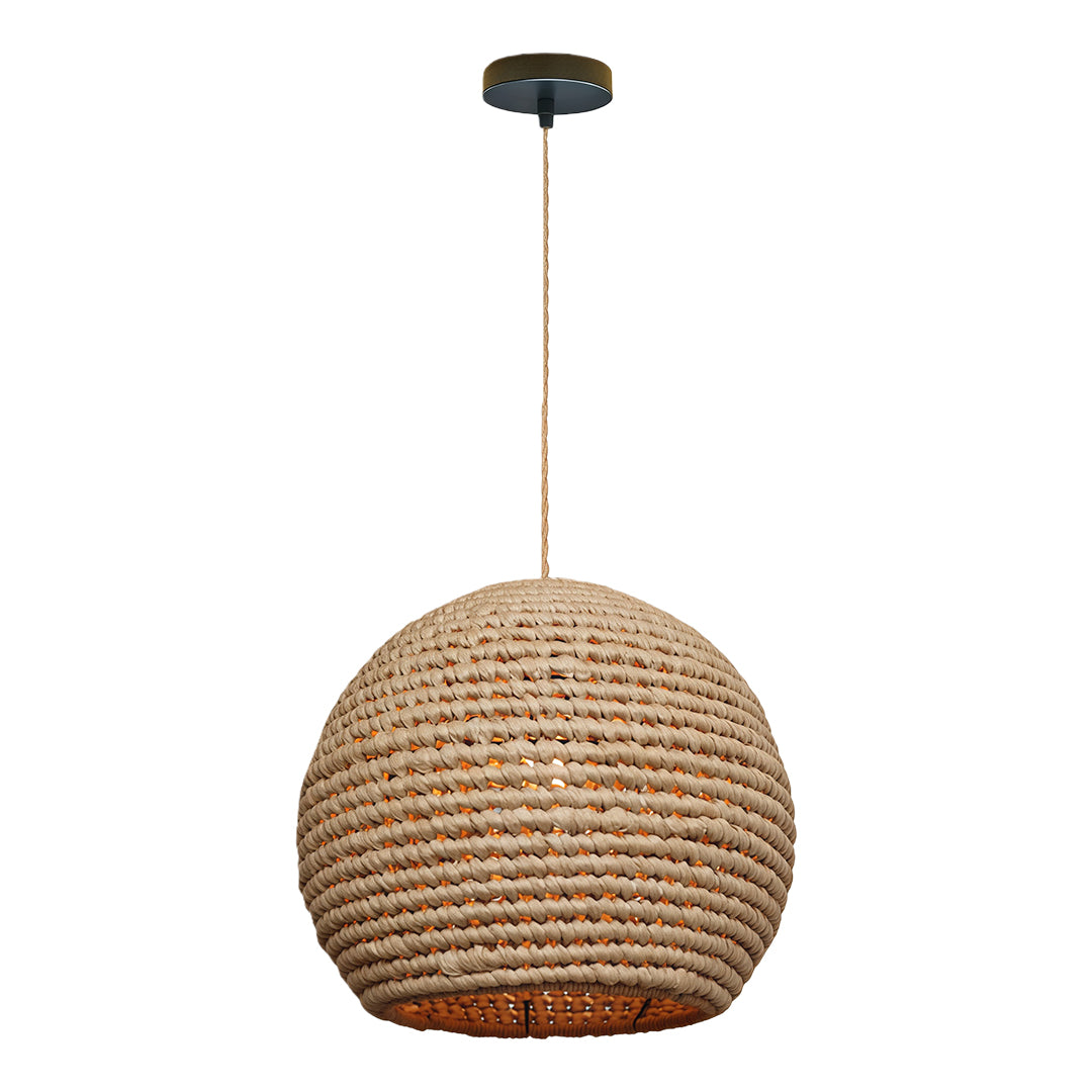 Elegant Japanese paper pendant light suspended over a dining table, enhancing the space with its minimalist charm.