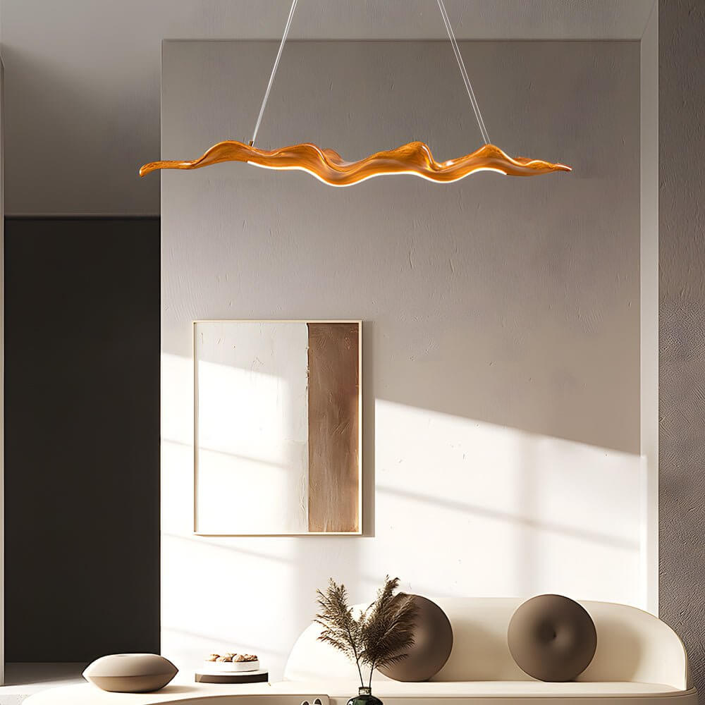 Elegant Japanese Retro Silicone Wave Wood Grain LED Pendant Light