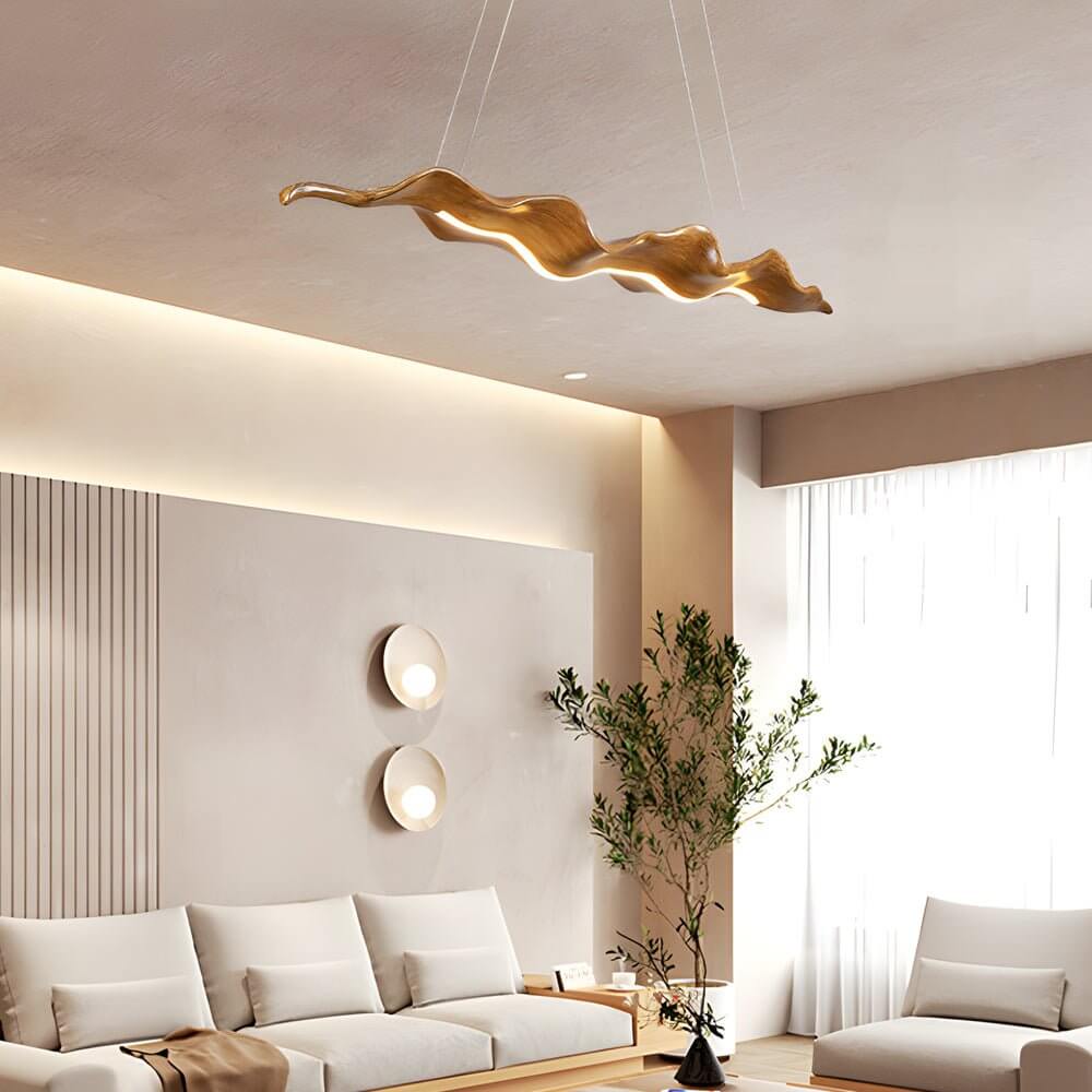 Elegant Japanese Retro Silicone Wave Wood Grain LED Pendant Light