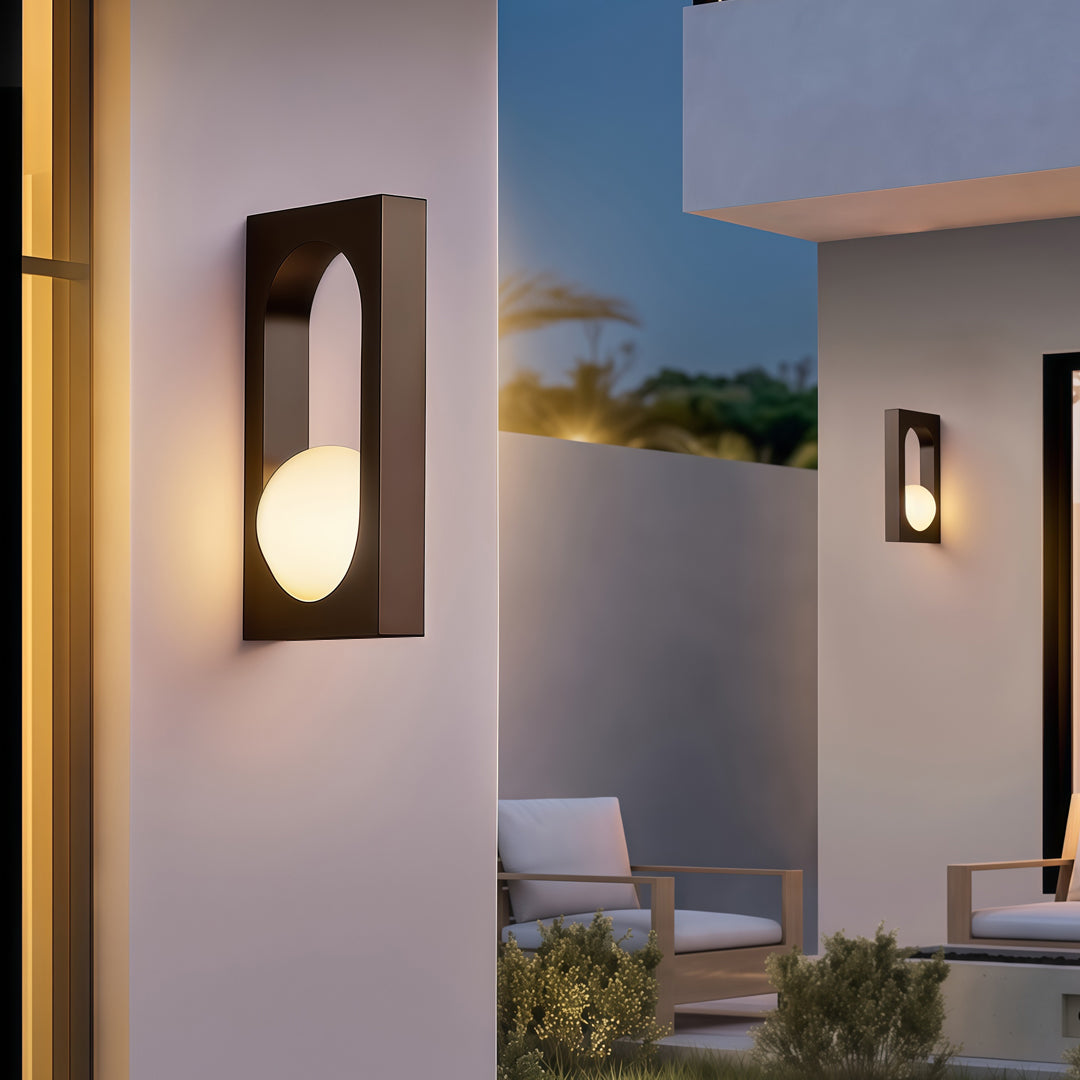Elegant wall light mounted on a contemporary home façade, offering soft illumination and refined led outdoor wall lighting ideas.