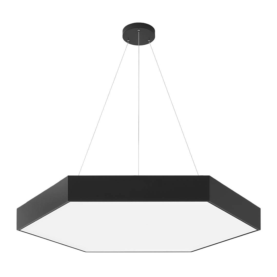 Modern geometric chandelier with elegant lines and light panels, designed to elevate modern interior decor.