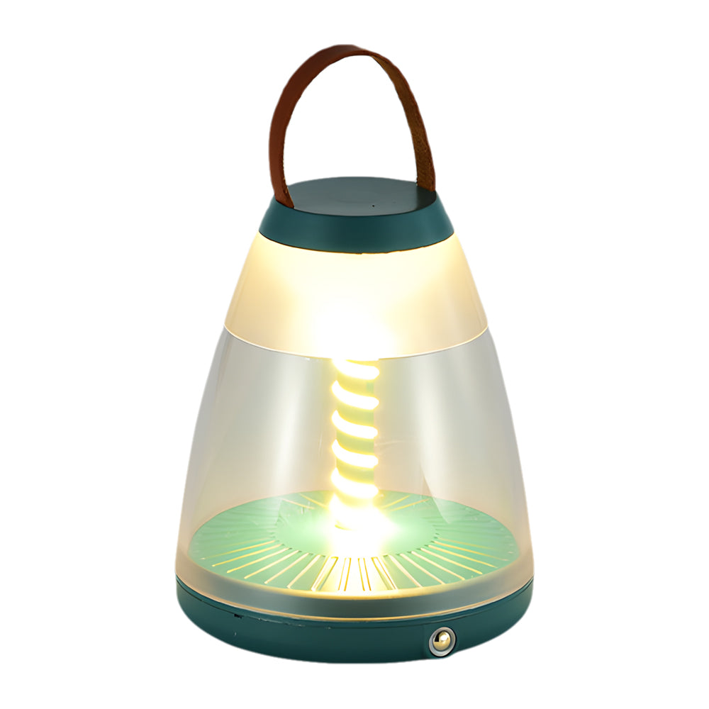 Elegant battery powered outdoor table lamp with warm LED glow and mint accent providing sophisticated wireless lighting design