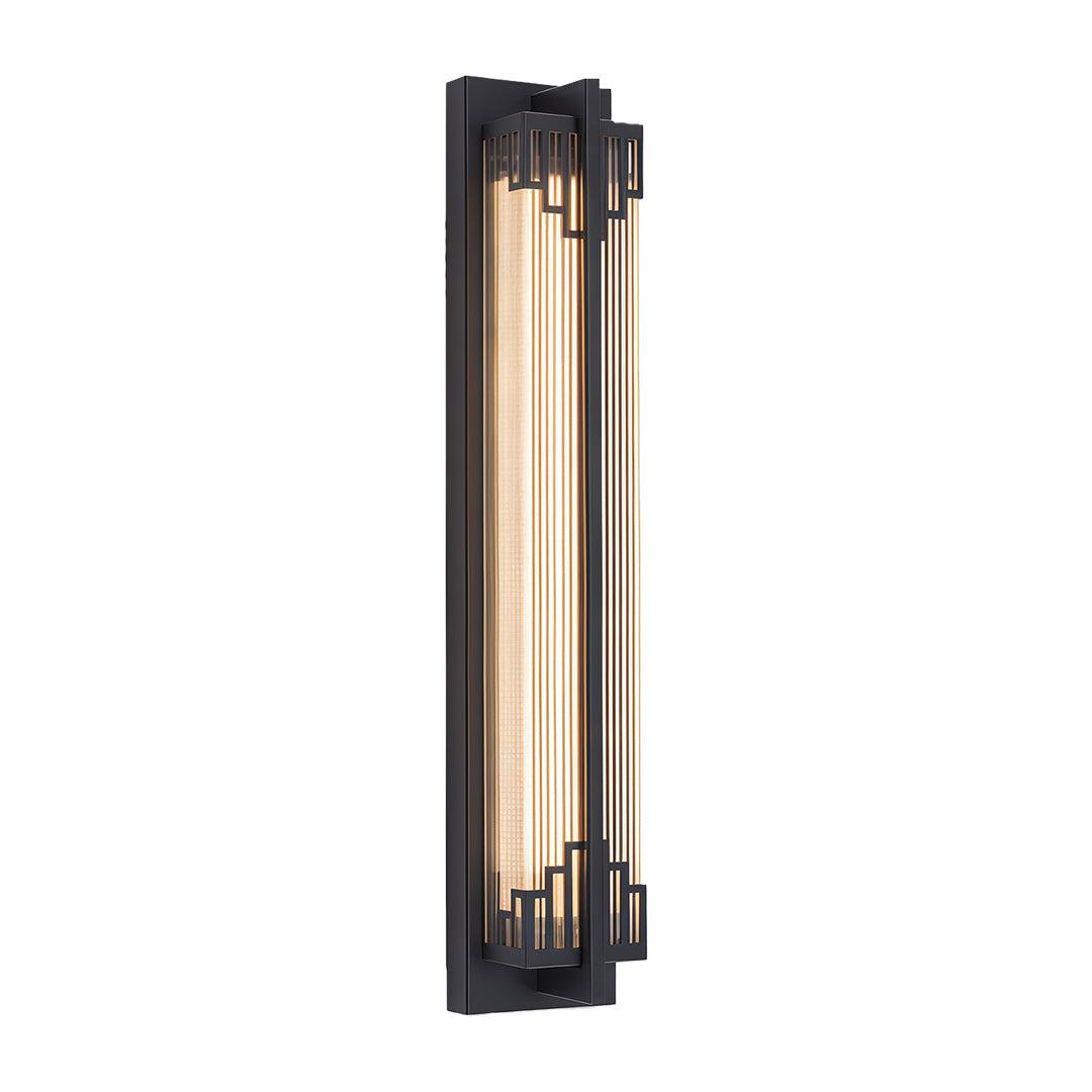 Elegant outdoor wall mounted LED lights installed beside a grand entrance, highlighting the architectural design.