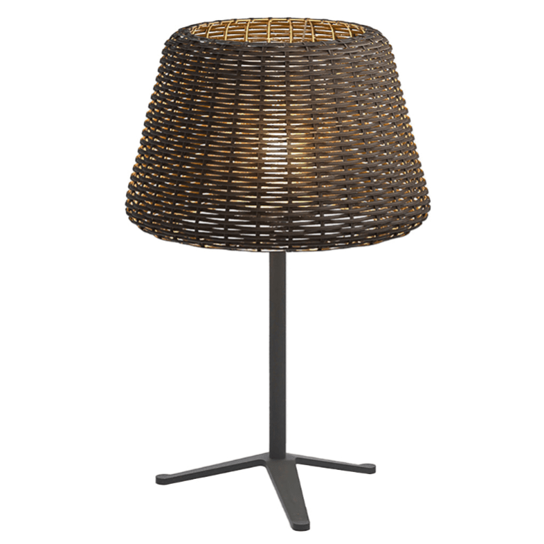 Elegant Rattan Shade LED Outdoor Floor Lamp Pendant Light with Stake and Open - Top Design