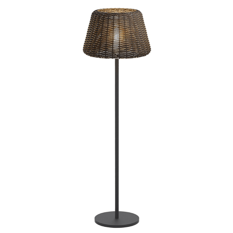 Elegant Rattan Shade LED Outdoor Floor Lamp Pendant Light with Stake and Open - Top Design