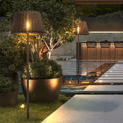 Elegant Rattan Shade LED Outdoor Floor Lamp Pendant Light with Stake and Open - Top Design