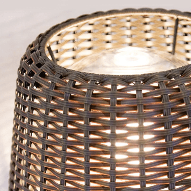 Elegant Rattan Shade LED Outdoor Floor Lamp Pendant Light with Stake and Open - Top Design