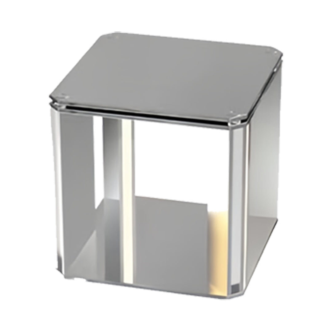 Elegant silver main gate pillar light design in geometric block style for modern exterior architecture.