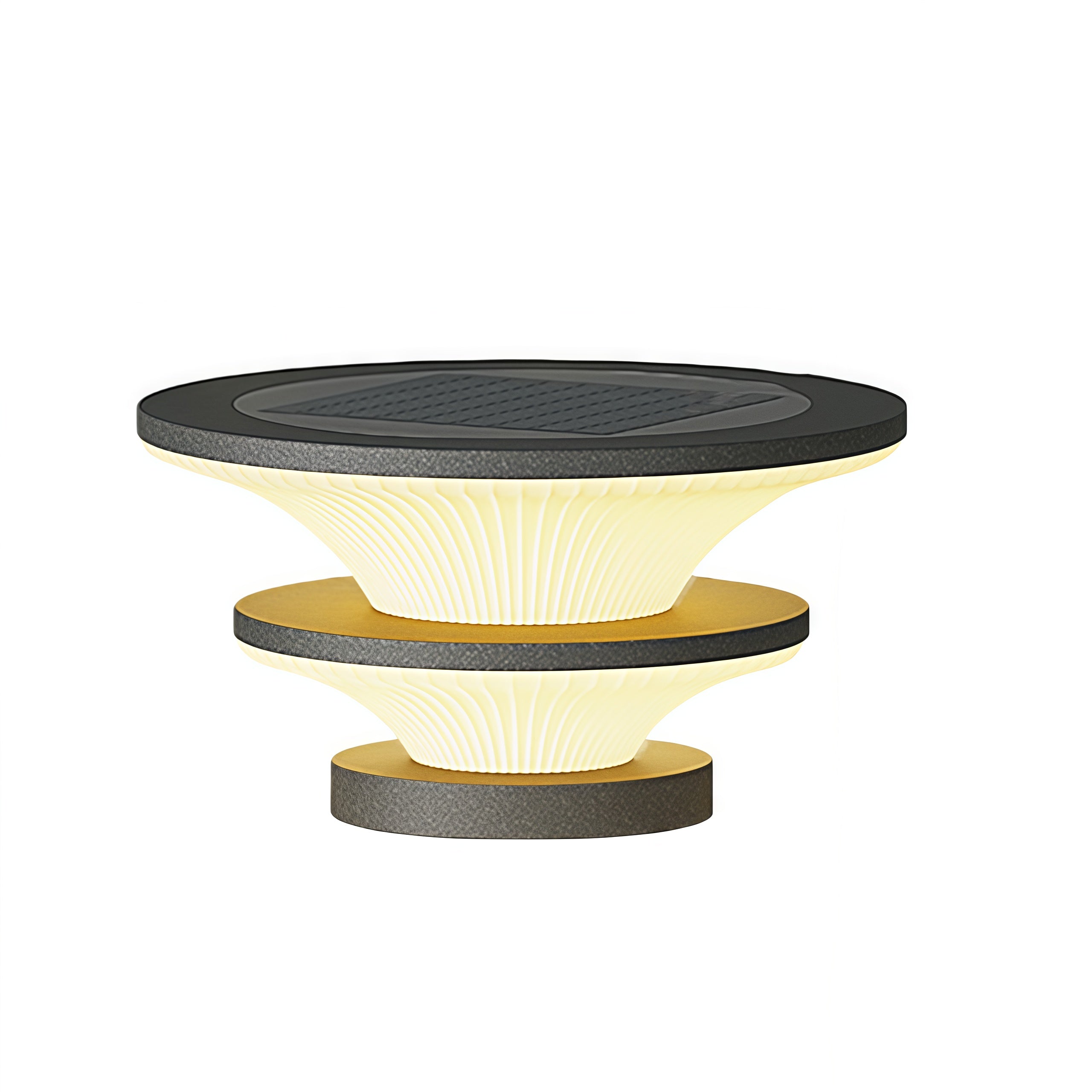 Elegant tiered USB rechargeable table lamp featuring sophisticated patio pillar styling and proportions