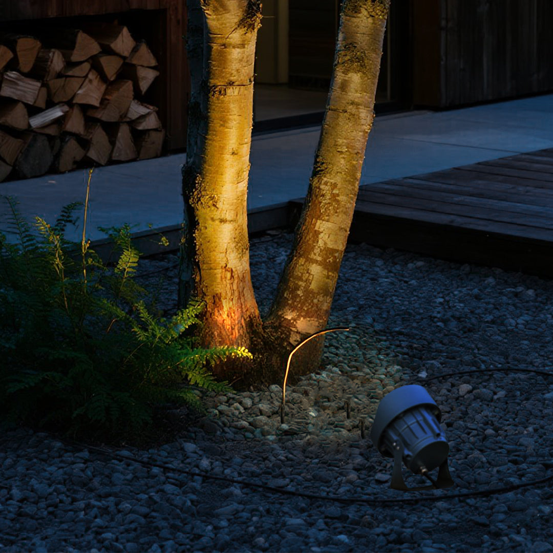 High-output black outdoor floodlight with precision LED array and weather-resistant housing