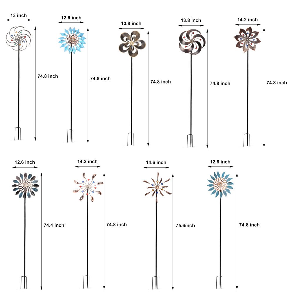 Elegant Vintage Iron Wind Spinner Solar Garden Stake Lights 2Pcs