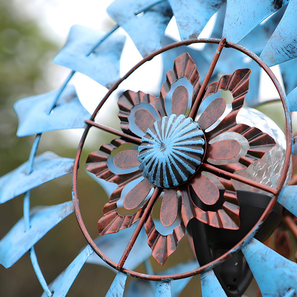Elegant Vintage Iron Wind Spinner Solar Garden Stake Lights 2Pcs