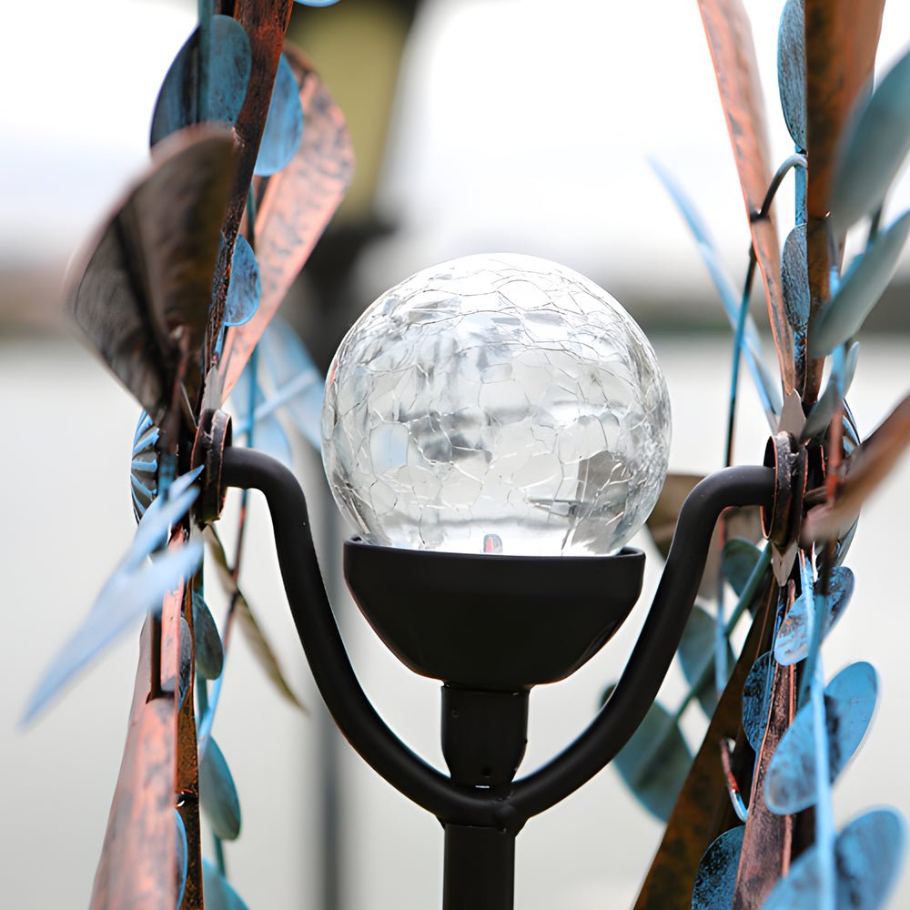 Elegant Vintage Iron Wind Spinner Solar Garden Stake Lights 2Pcs