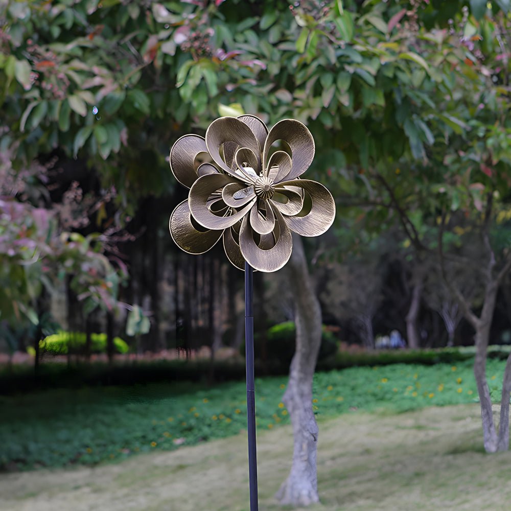 Elegant Vintage Iron Wind Spinner Solar Garden Stake Lights 2Pcs