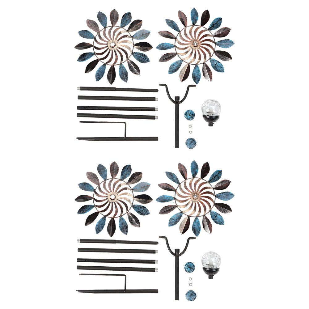 Elegant Vintage Iron Wind Spinner Solar Garden Stake Lights 2Pcs