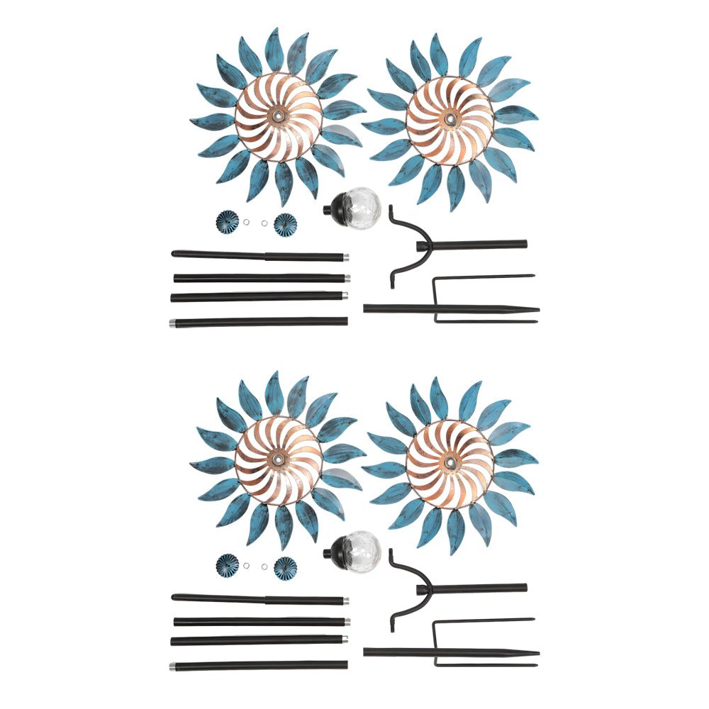 Elegant Vintage Iron Wind Spinner Solar Garden Stake Lights 2Pcs