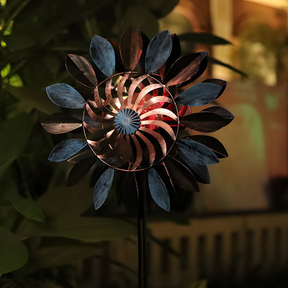 Elegant Vintage Iron Wind Spinner Solar Garden Stake Lights 2Pcs