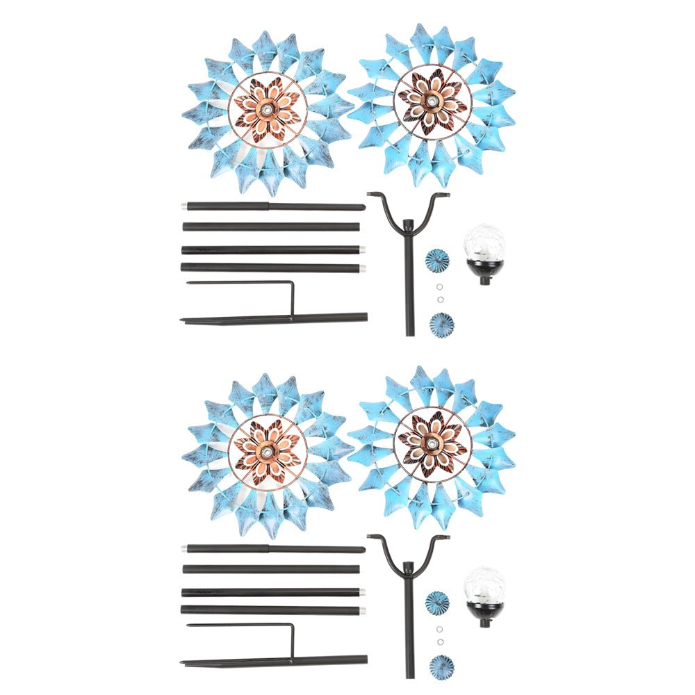 Elegant Vintage Iron Wind Spinner Solar Garden Stake Lights 2Pcs