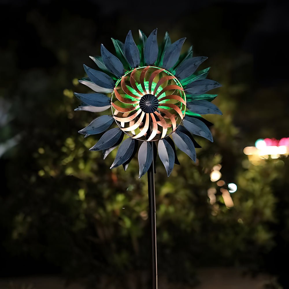 Elegant Vintage Iron Wind Spinner Solar Garden Stake Lights 2Pcs