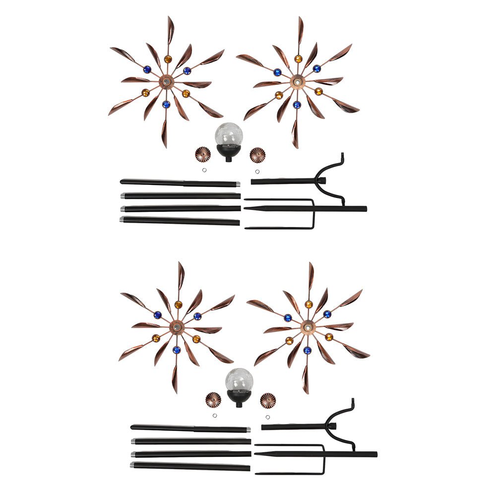 Elegant Vintage Iron Wind Spinner Solar Garden Stake Lights 2Pcs