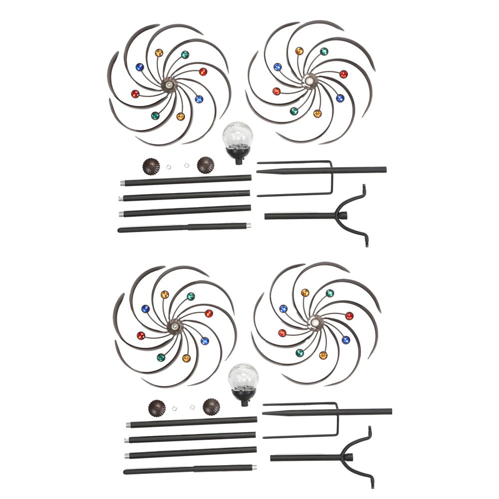 Elegant Vintage Iron Wind Spinner Solar Garden Stake Lights 2Pcs