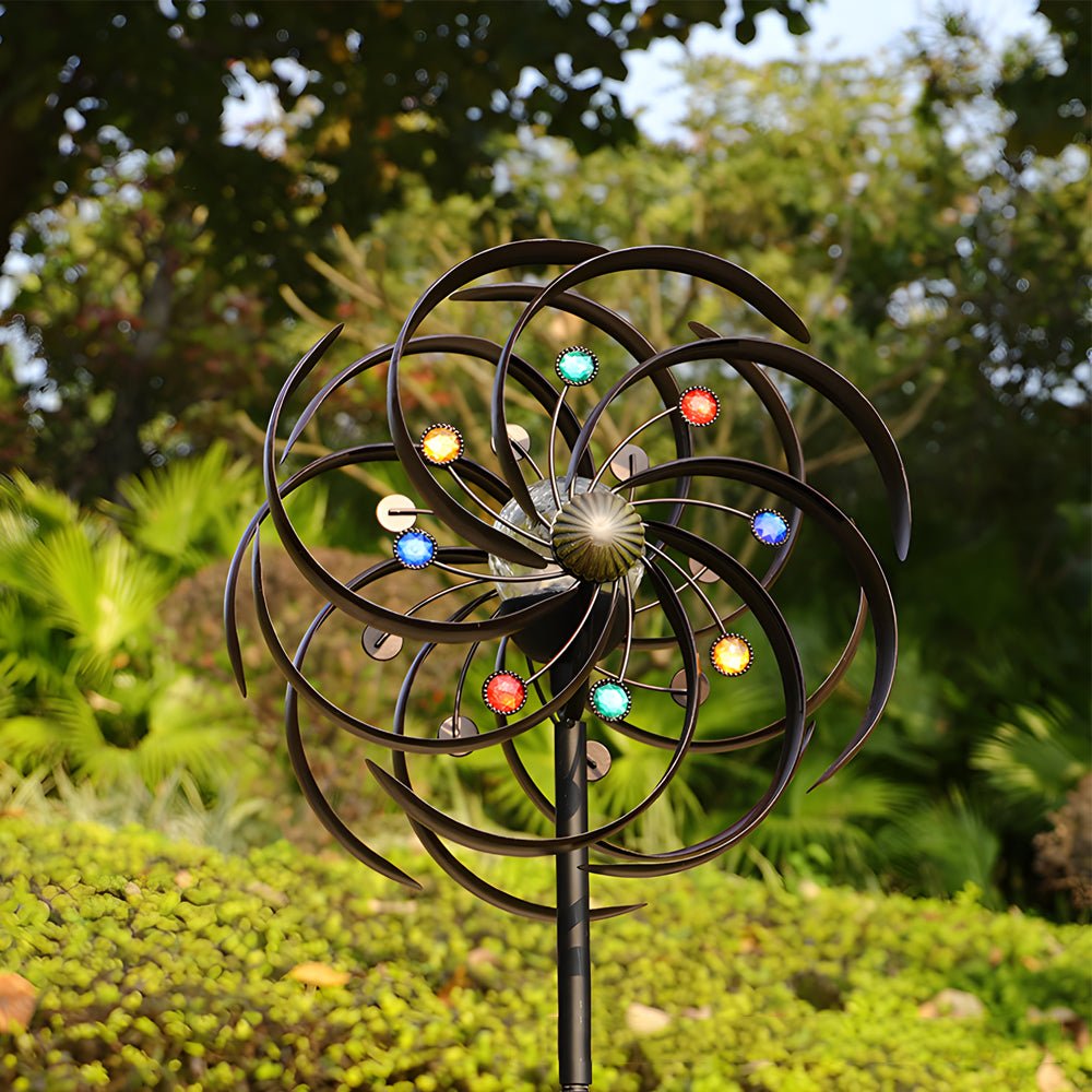 Elegant Vintage Iron Wind Spinner Solar Garden Stake Lights 2Pcs