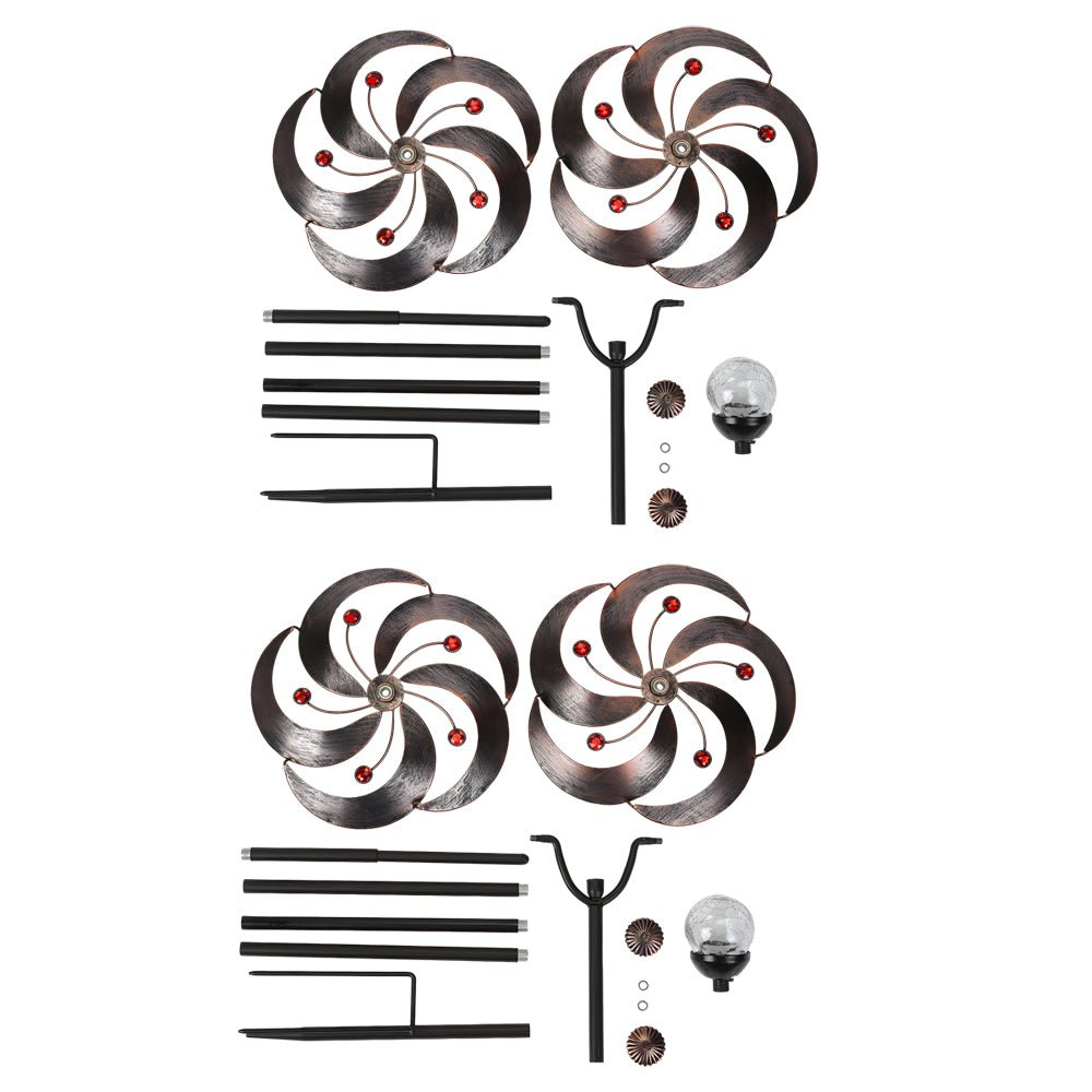 Elegant Vintage Iron Wind Spinner Solar Garden Stake Lights 2Pcs