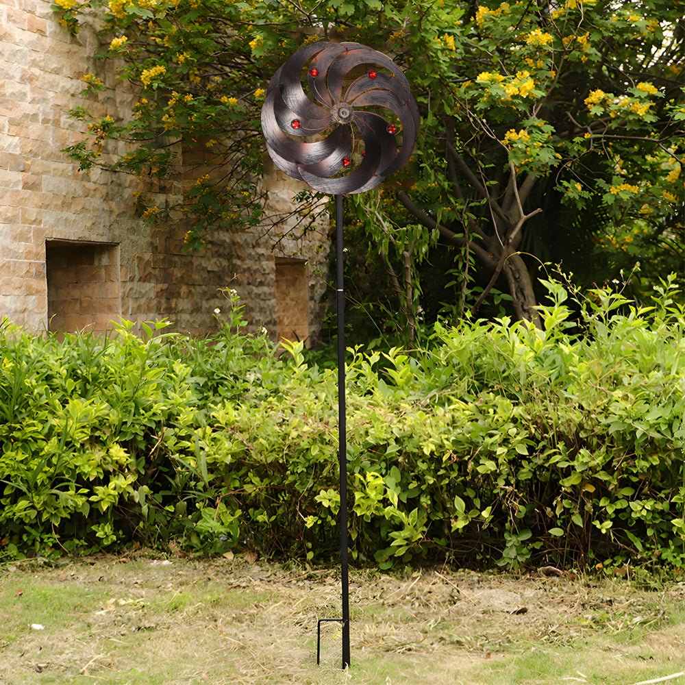 Elegant Vintage Iron Wind Spinner Solar Garden Stake Lights 2Pcs