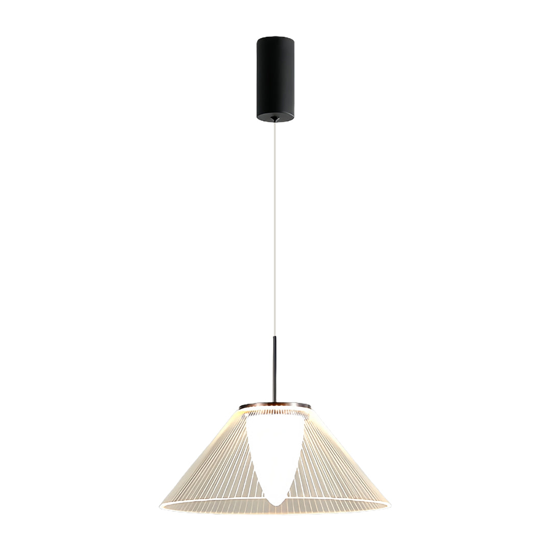 Elegant white mesh pendant light with a black ceiling fixture, suitable for modern decor