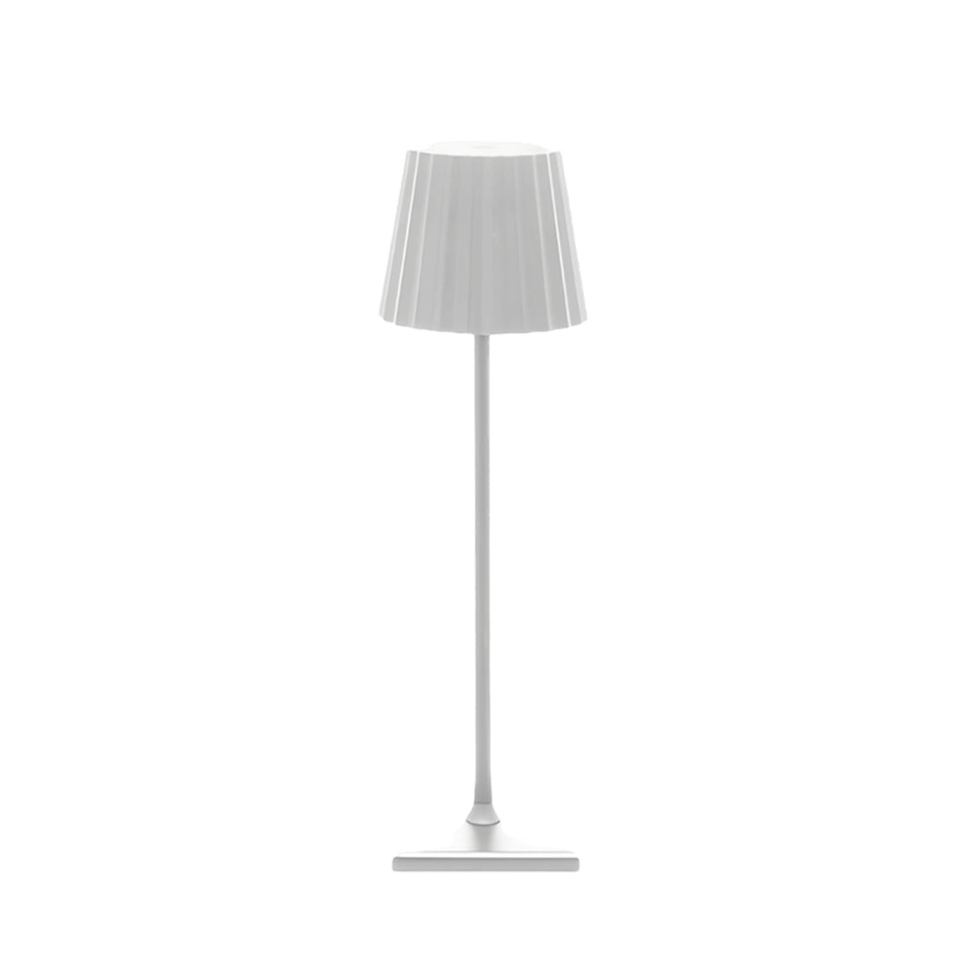 Elegant modern metal table lamp in white finish with classic pleated fabric shade design