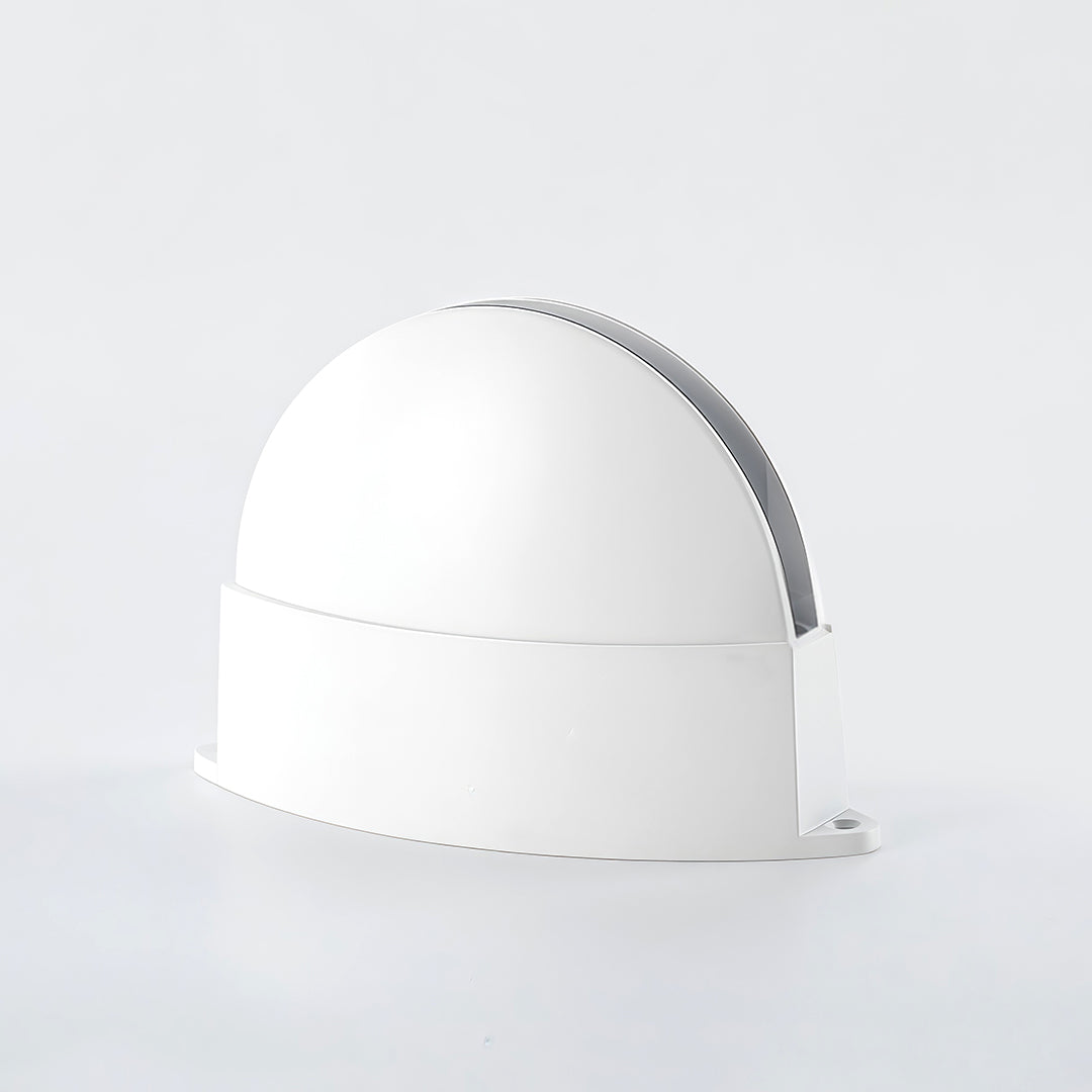 Elegant white outdoor wall lights with glass shade chandelier design creating soft ambient glow on exterior wall.