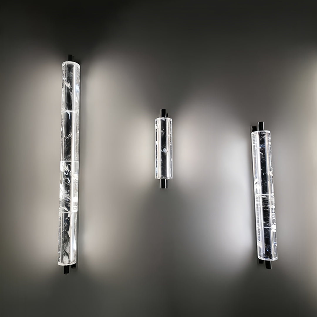 Elegant crystal pendant light displaying elongated crystal tube design with warm illumination for modern interior spaces