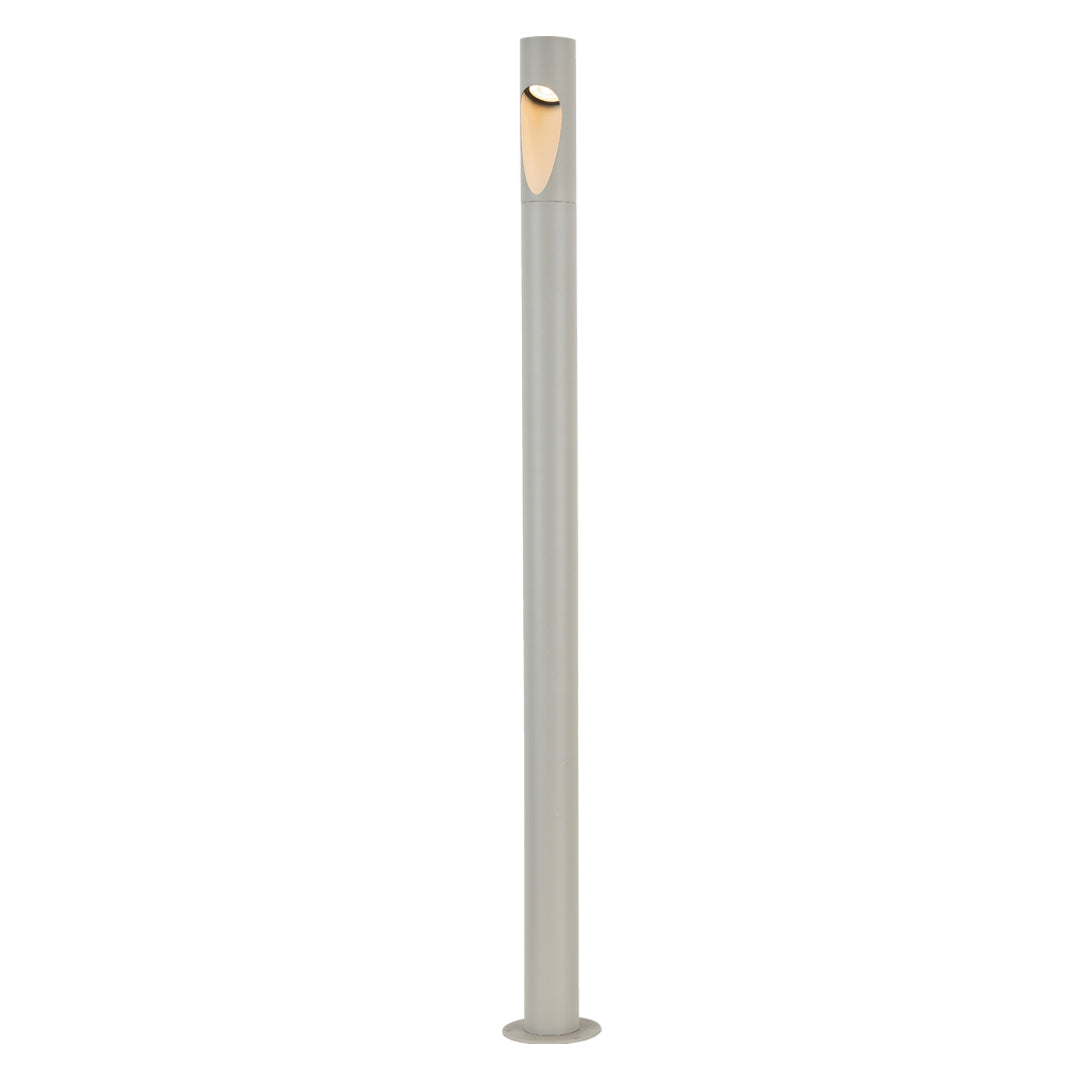 Slim elongated silver garden bollard led lights with a minimalist linear design for modern landscapes.
