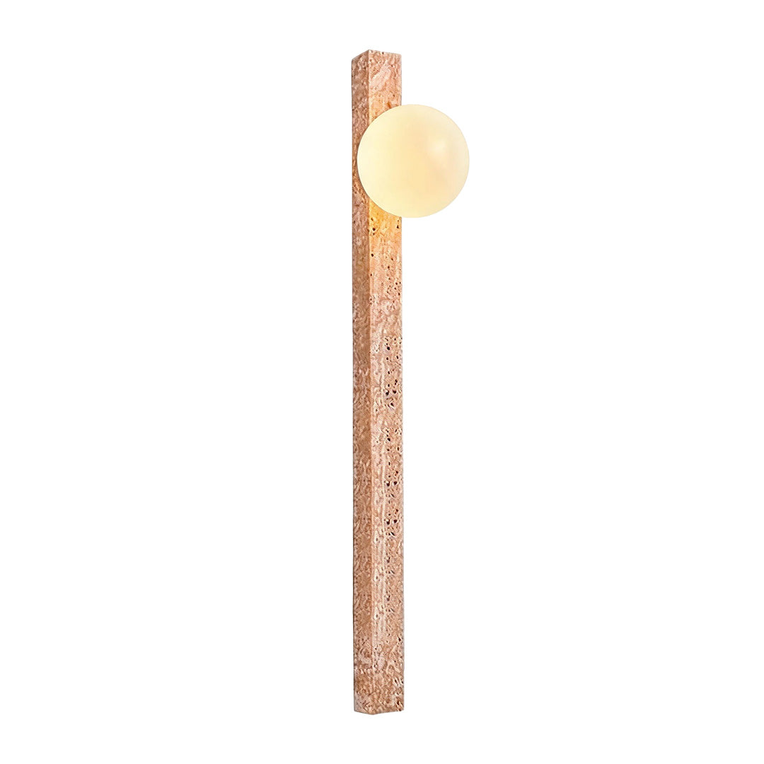 Up down lighting wall sconce with an elongated stone profile and decorative globe accent.