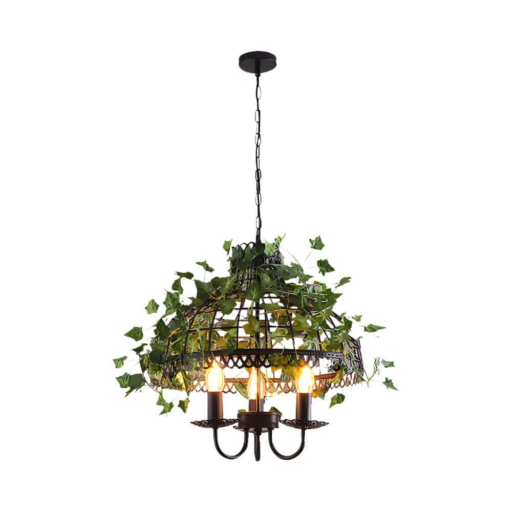 Enchanted Forest - inspired Iron Cage Pendant Light with Vines
