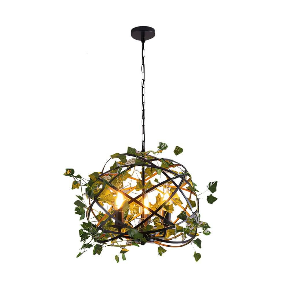 Enchanted Forest - inspired Iron Cage Pendant Light with Vines