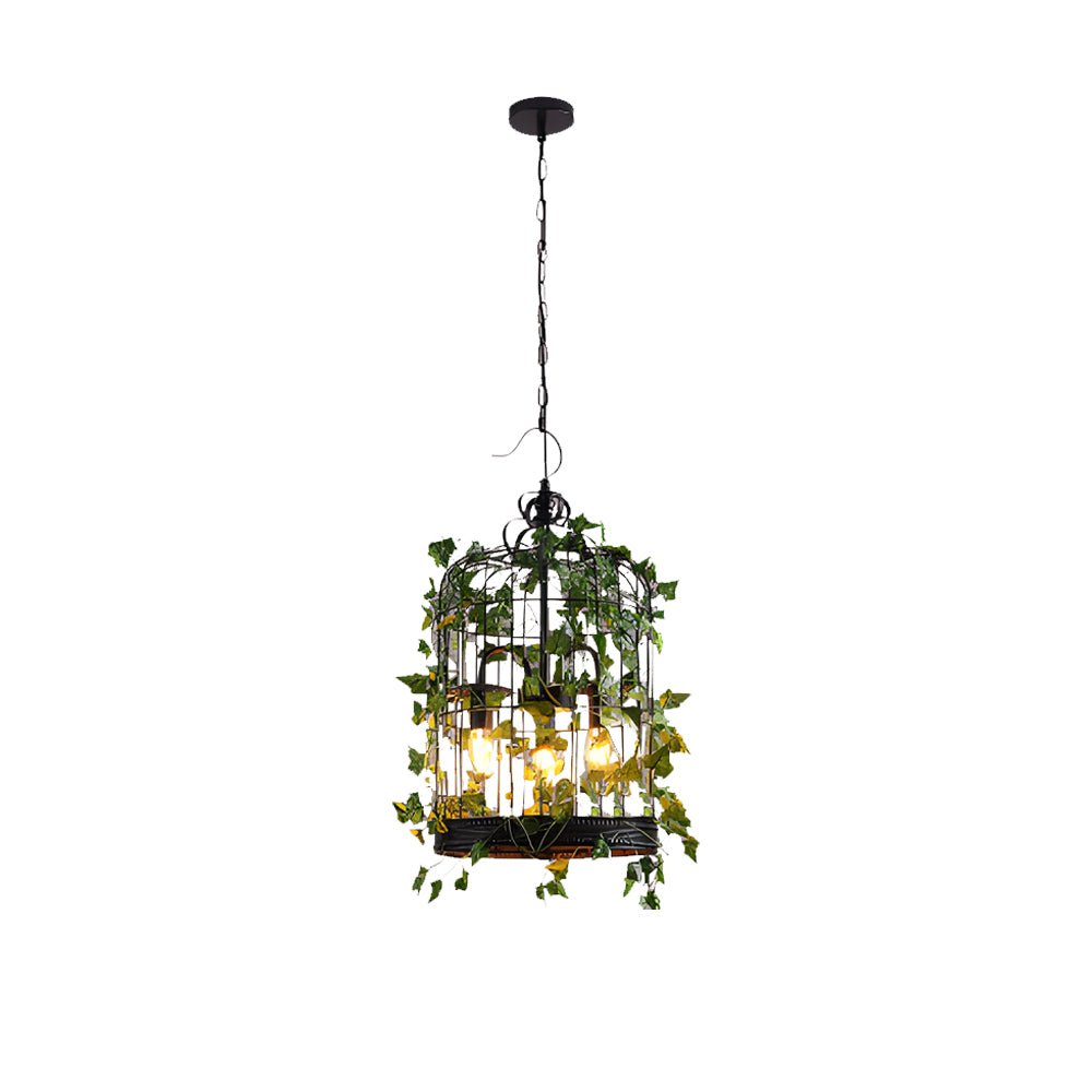 Enchanted Forest - inspired Iron Cage Pendant Light with Vines