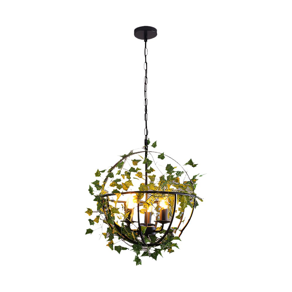 Enchanted Forest - inspired Iron Cage Pendant Light with Vines
