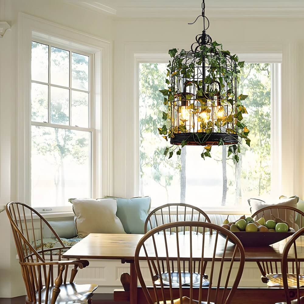 Enchanted Forest - inspired Iron Cage Pendant Light with Vines