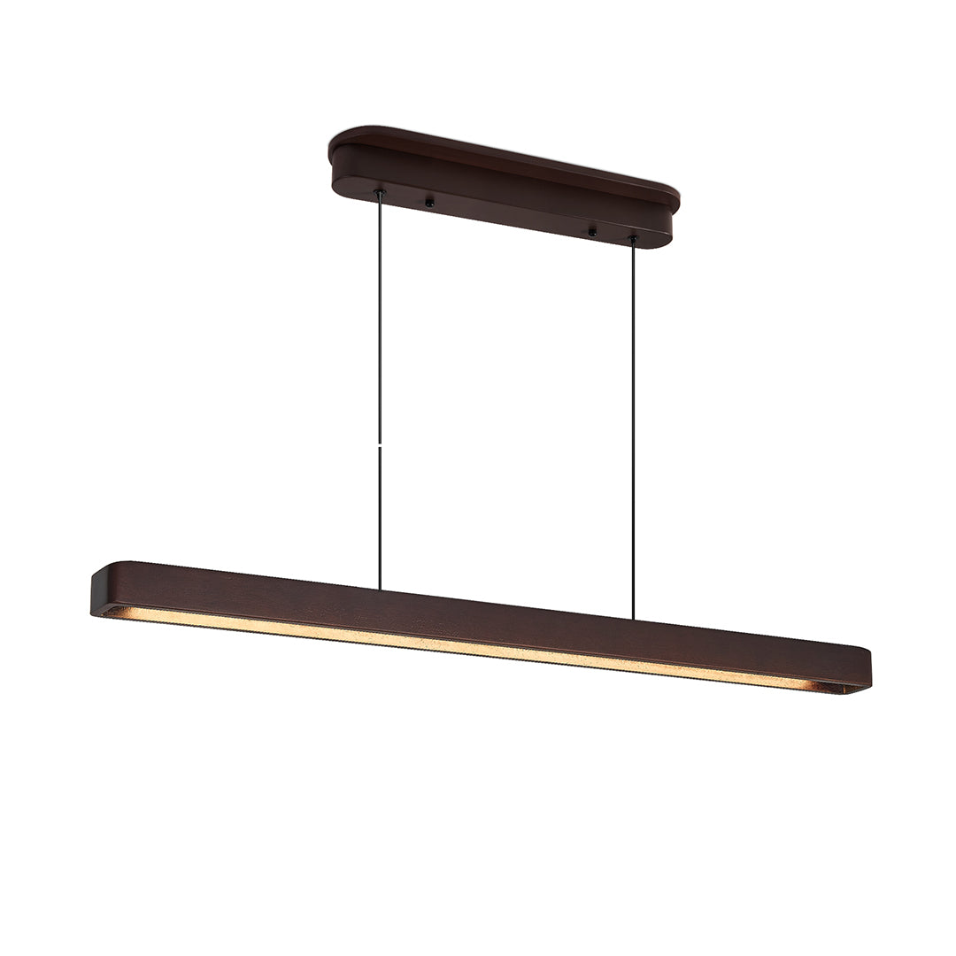 Sleek linear LED pendant lighting fixture in dark brown finish, offering minimalist and modern appeal.
