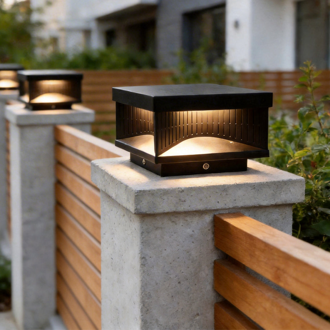 Square Outside Light Square Outdoor Pillar Lights - Modern Ribbed Solar Lamp – Dazuma