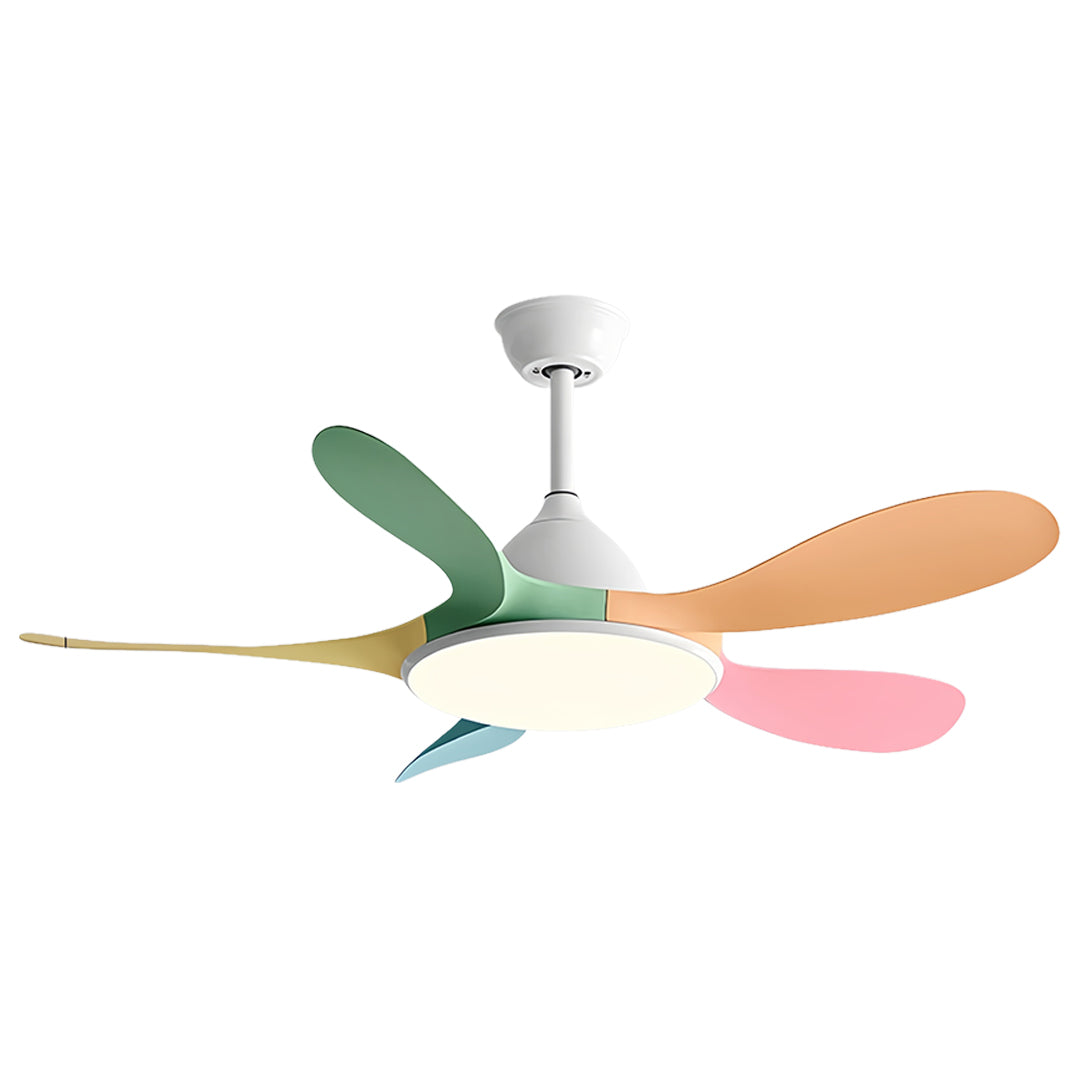 Espresso 5 blade ceiling fan with light combining dark woven blades with matte black hardware